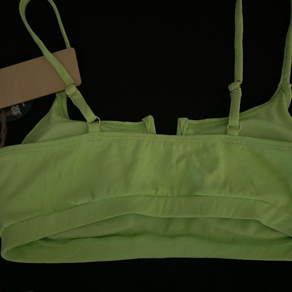 Cabana del Sol Y2K Retro High Rise Vibrant Lime Green Textured Bikini Set Small - Picture 7 of 10
